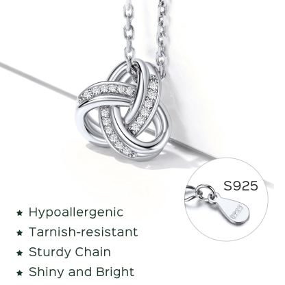 925 Sterling Silver Triple Love Knot Necklace detail