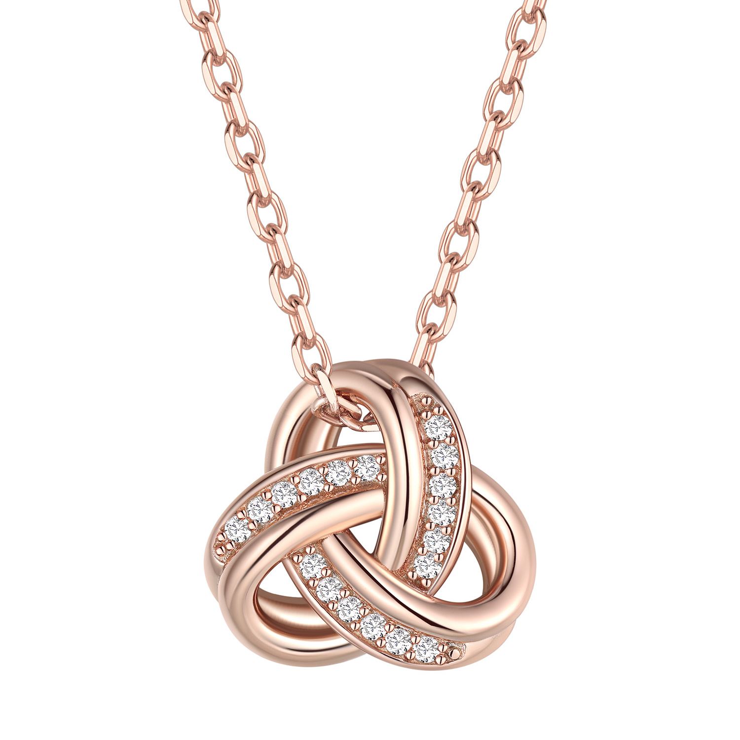 925 Sterling Silver Triple Love Knot Necklace for Women gold rose
