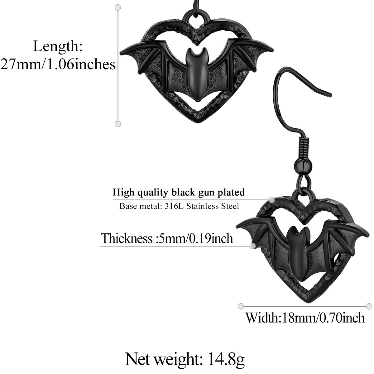Bat Earrings Halloween Present Ideas size