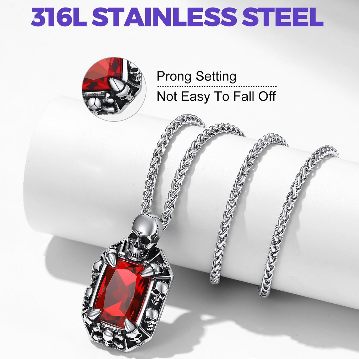 Gothic Stone Skull Necklace detail