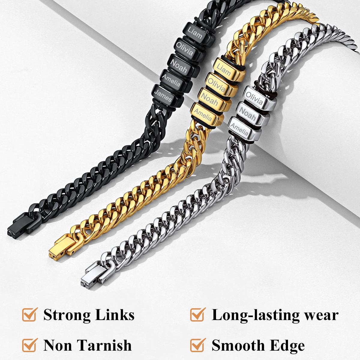 mens bracelets engraved names detail