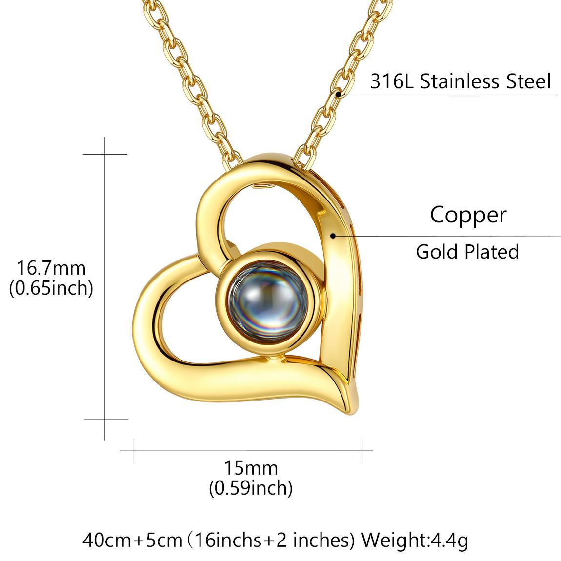 Projection Necklace Heart with Photo Inside size