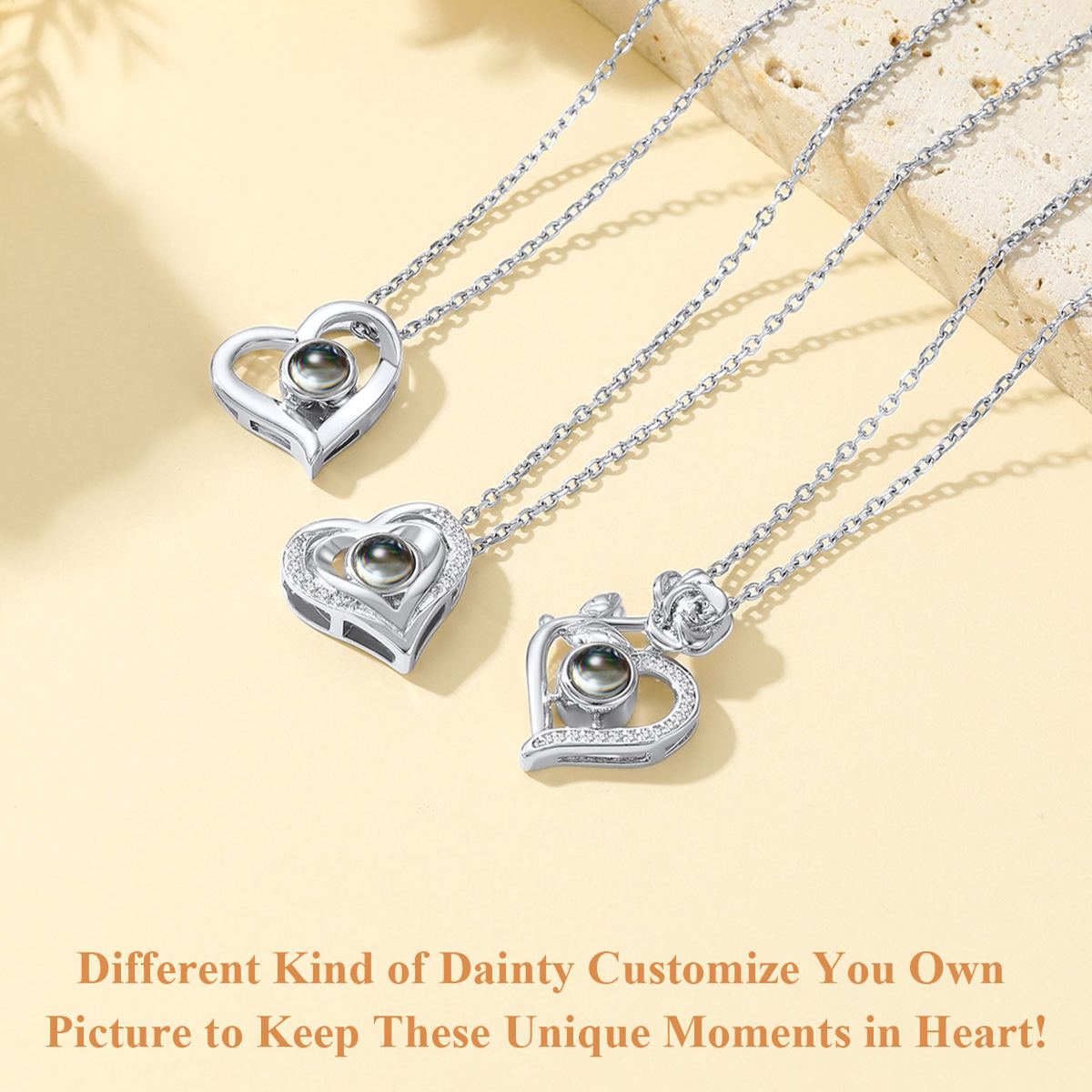 custom photo necklaces in different hearts
