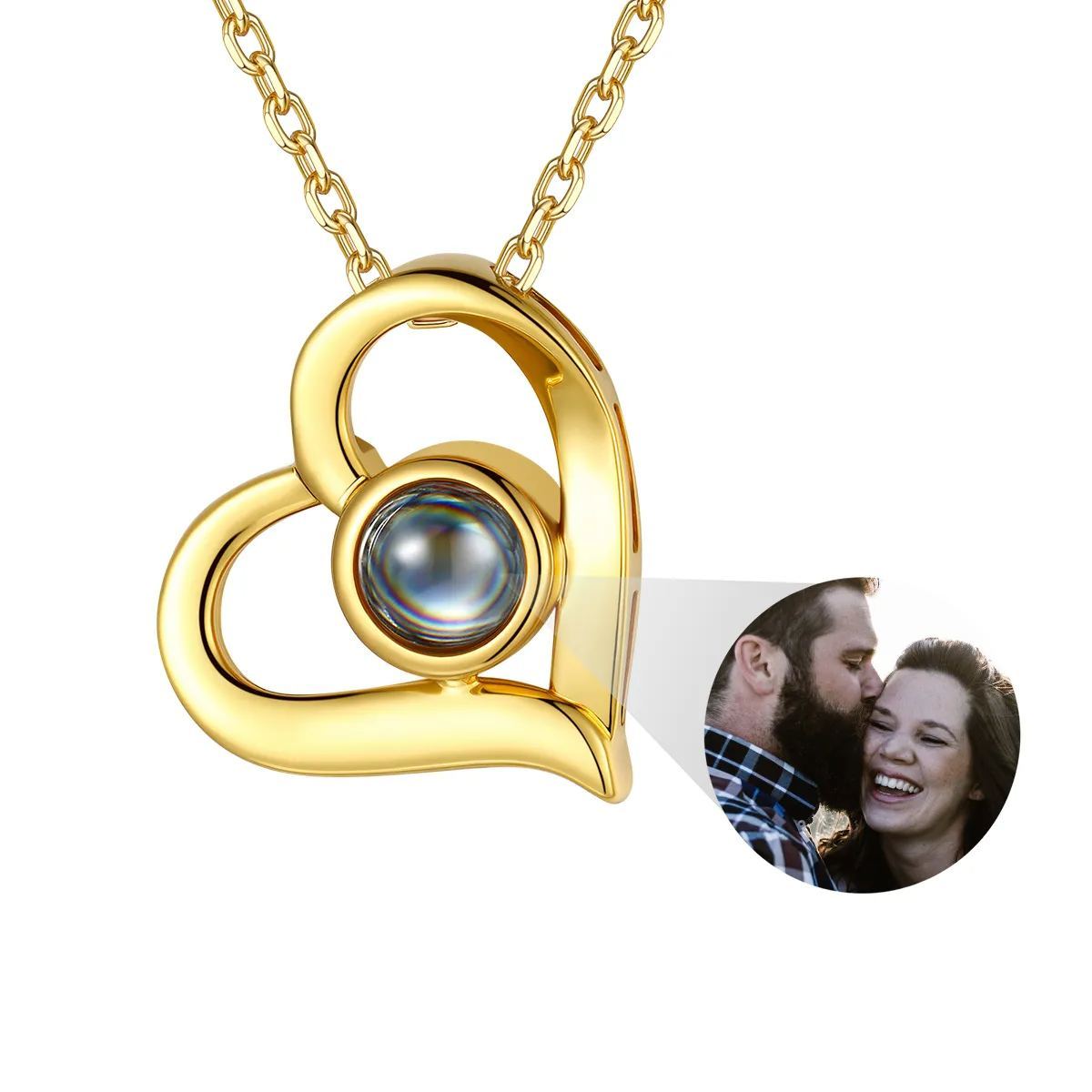 Personalized Projection Necklace Heart with Photo Inside gold