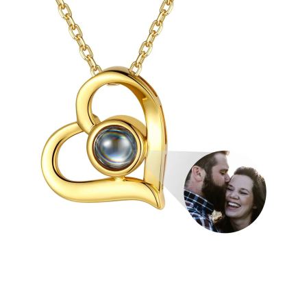 Personalized Projection Necklace Heart with Photo Inside gold