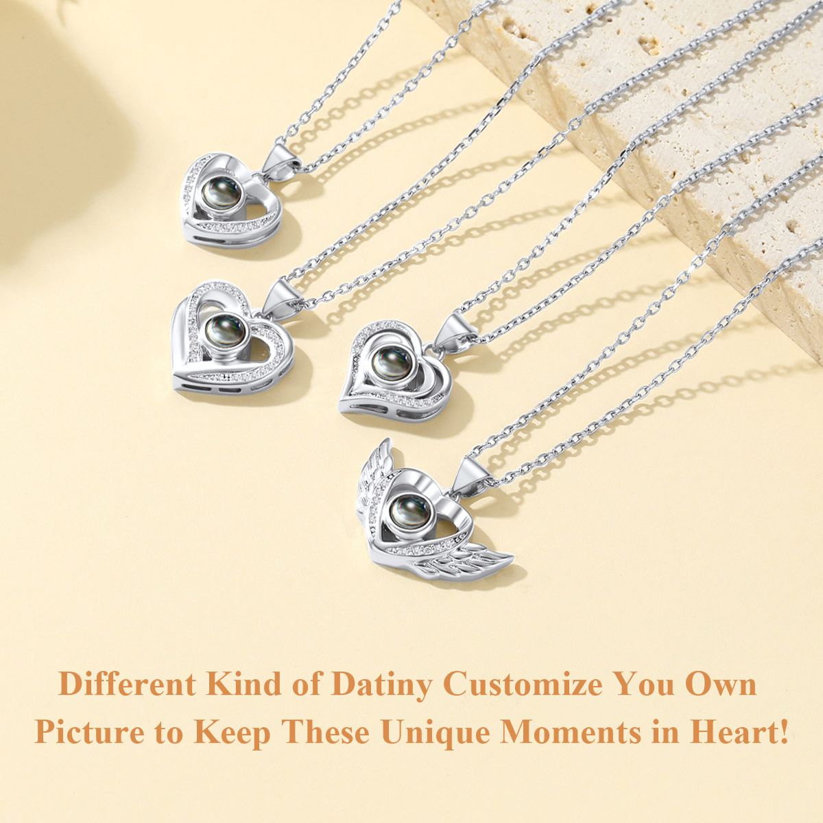 Personalized Heart Photo Projection Necklace in different style 