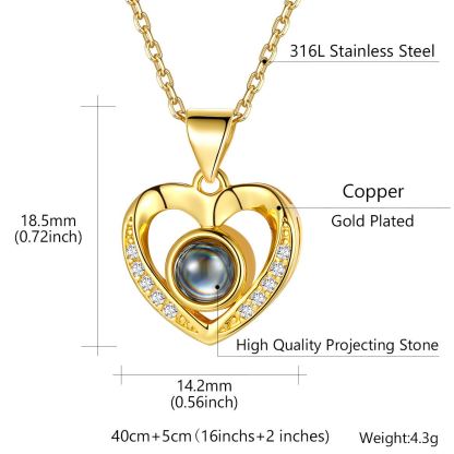 Personalized Heart Photo Projection Necklace in solide material