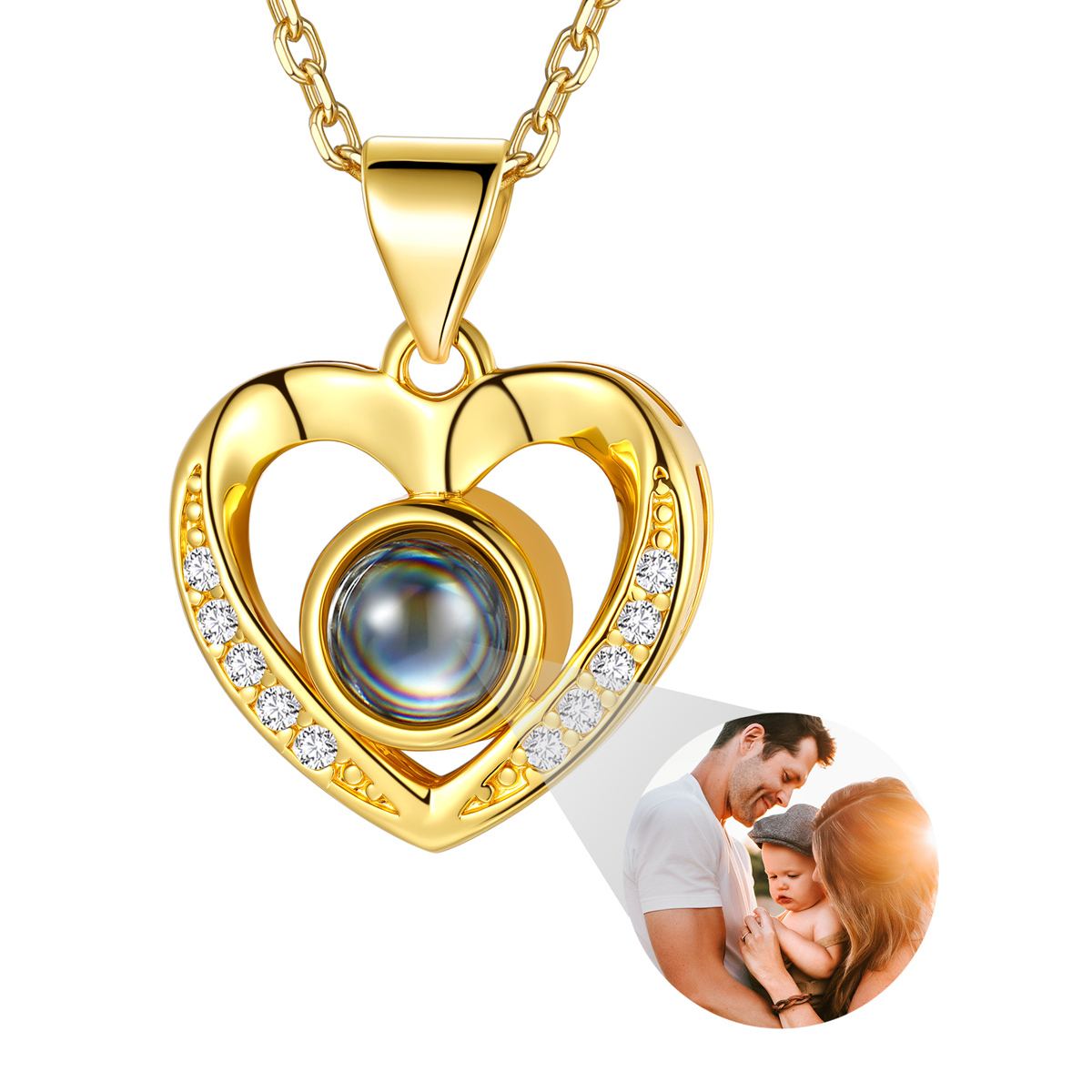 gold Personalized Heart Photo Projection Necklace