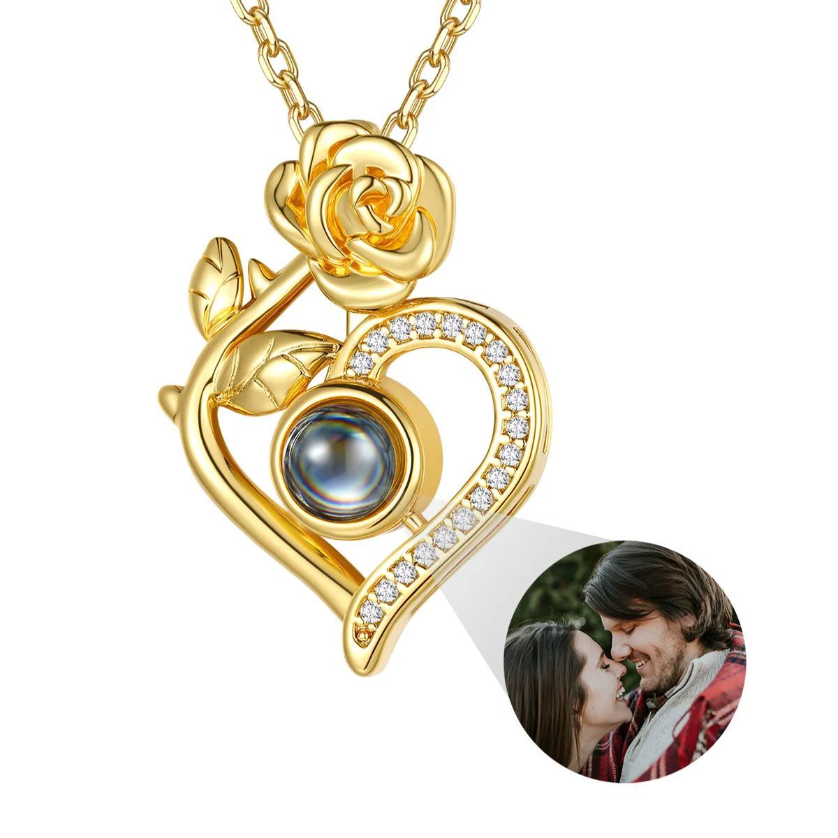 Rose Heart Photo Projection gold Necklace