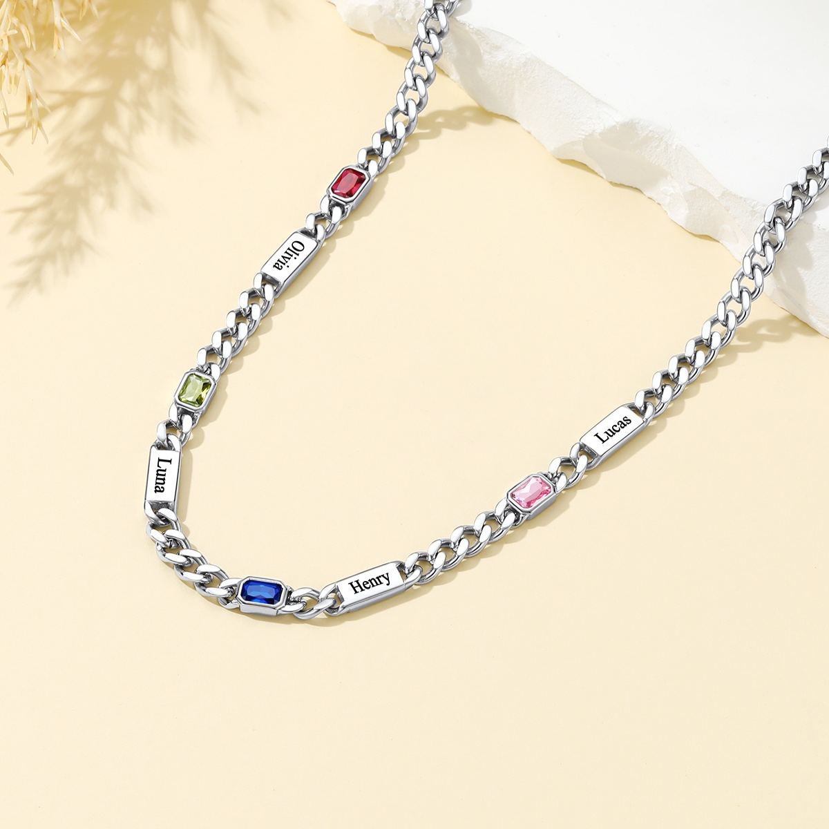 Custom Birthstones Cuban Link Chain Necklace 5MM