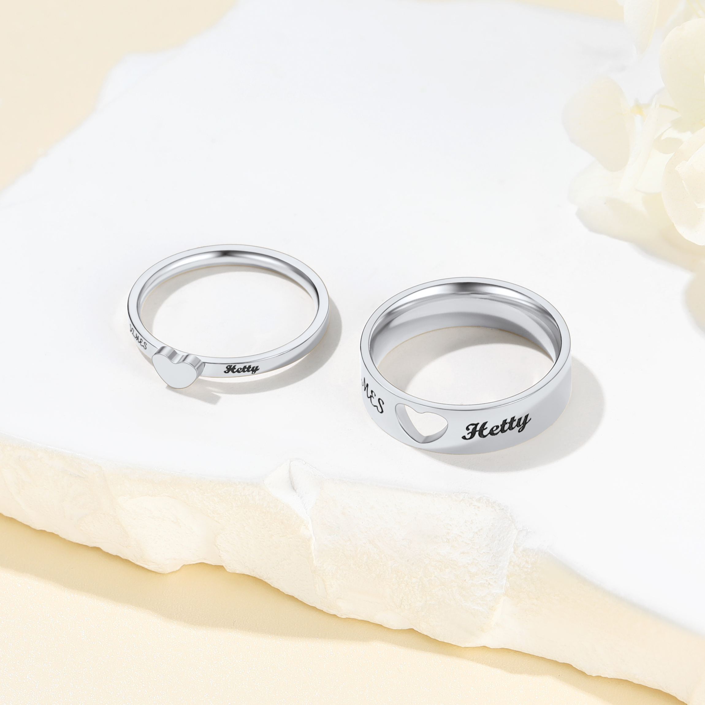 Matching Commitment Heart Promise Rings for Couple