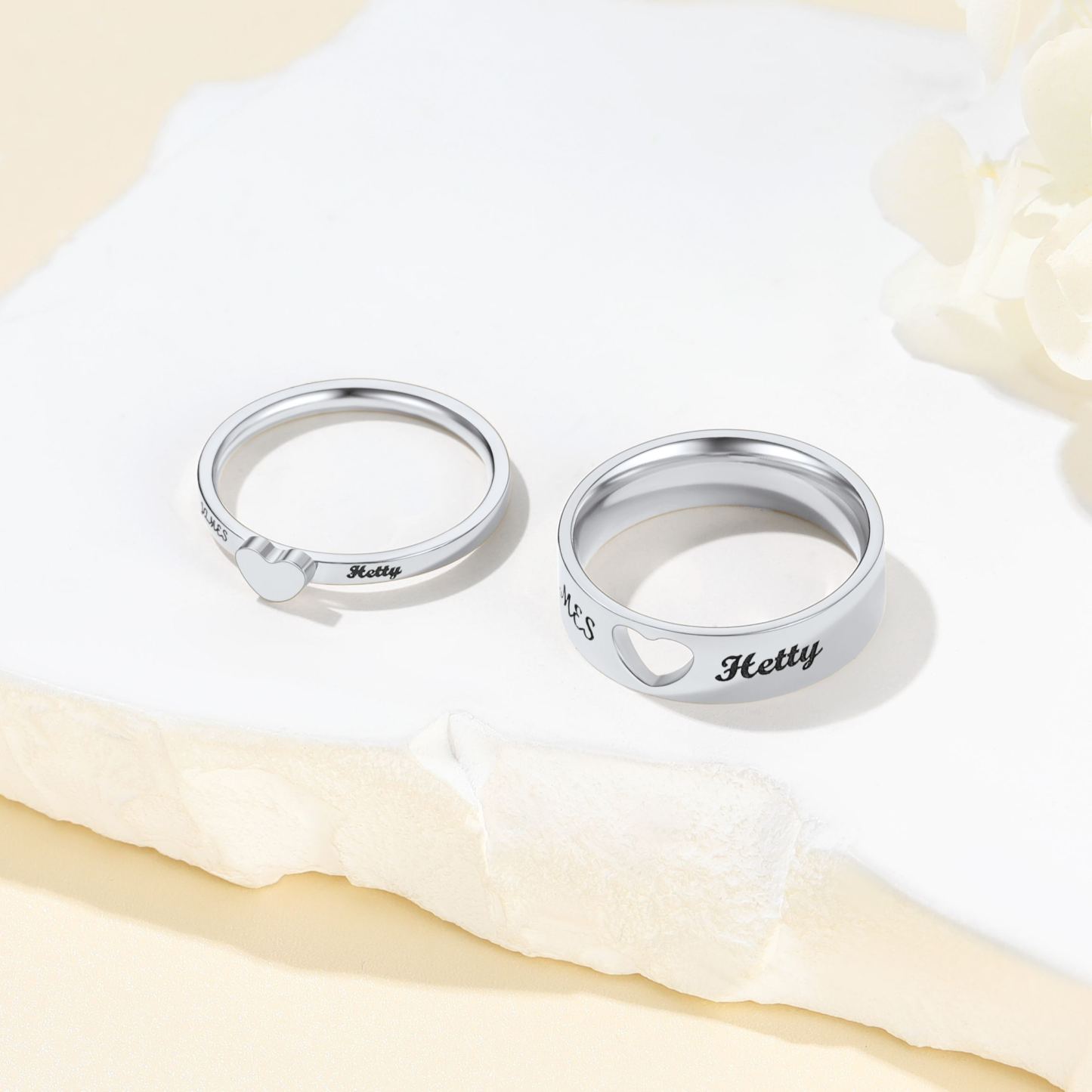 Matching Commitment Heart Promise Rings for Couple