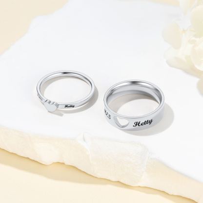 Matching Commitment Heart Promise Rings for Couple