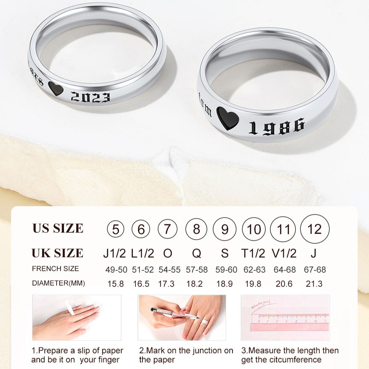 Custom Name Matching Commitment Promise Rings SIZE SUIGE