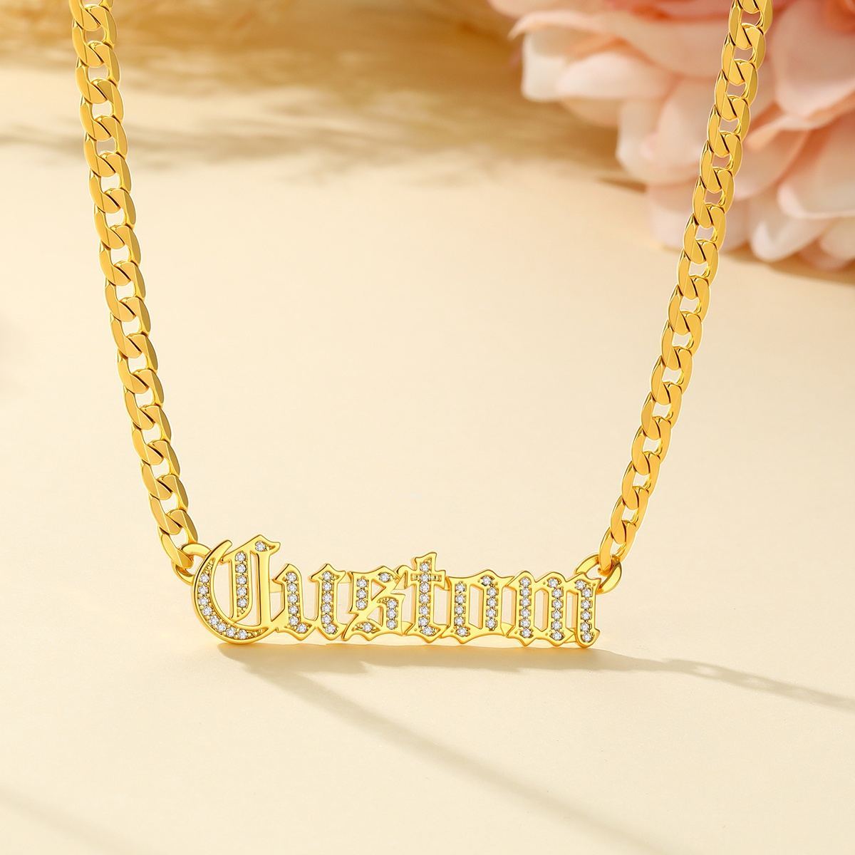 Custom CZ Nameplated Cuban Chain Necklace or