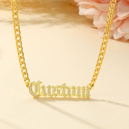 Custom CZ Nameplated Cuban Chain Necklace or