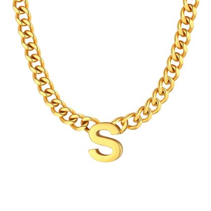 Initial S Cuban Chain Necklace for Men Women 7MM gold 