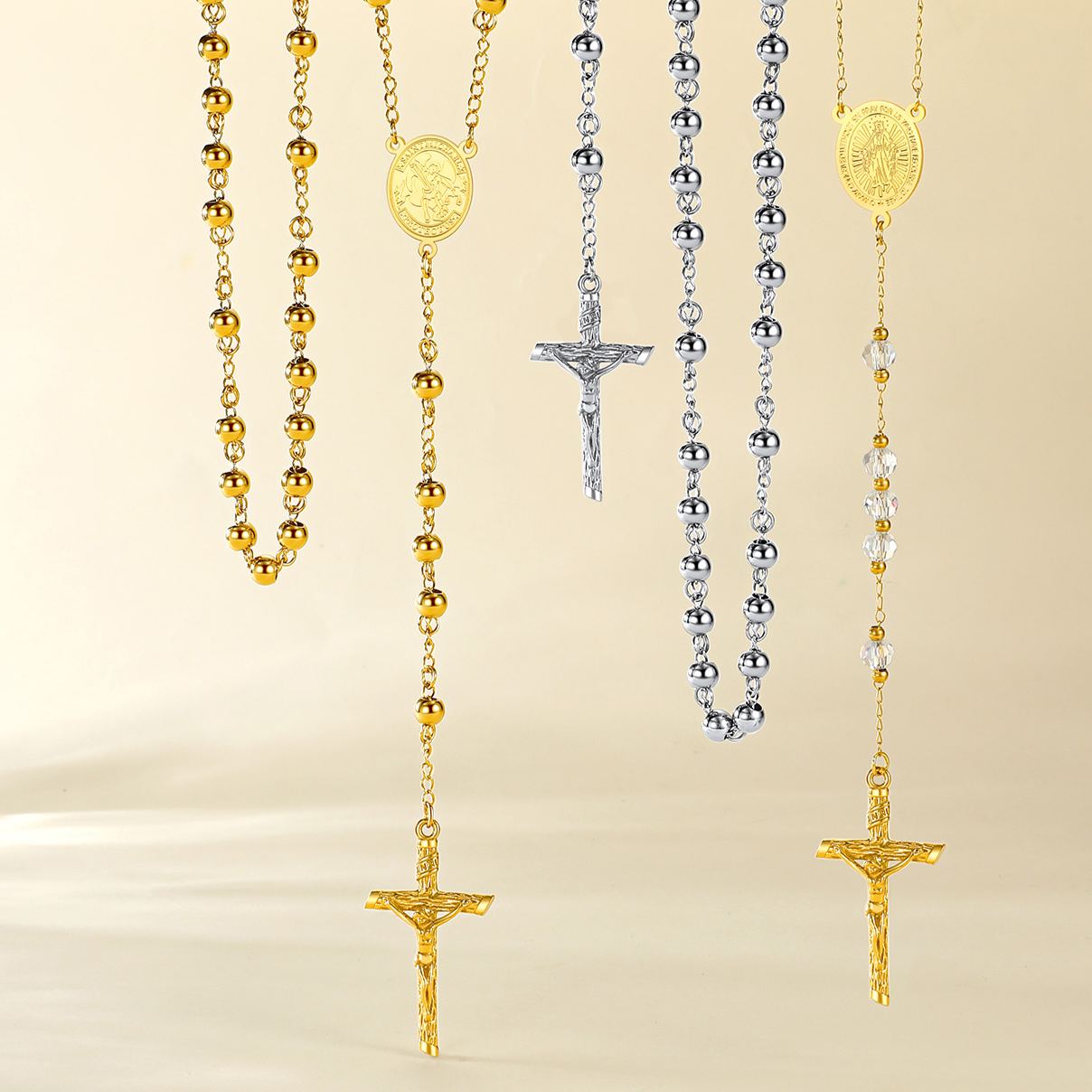 Catholic Virgin Mary Rosary Necklace for Men Women
