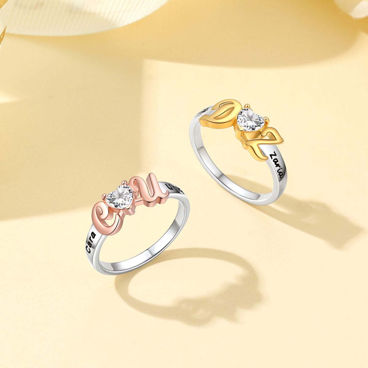 Personalized Initial Birthstone Heart Ring 2 Colors