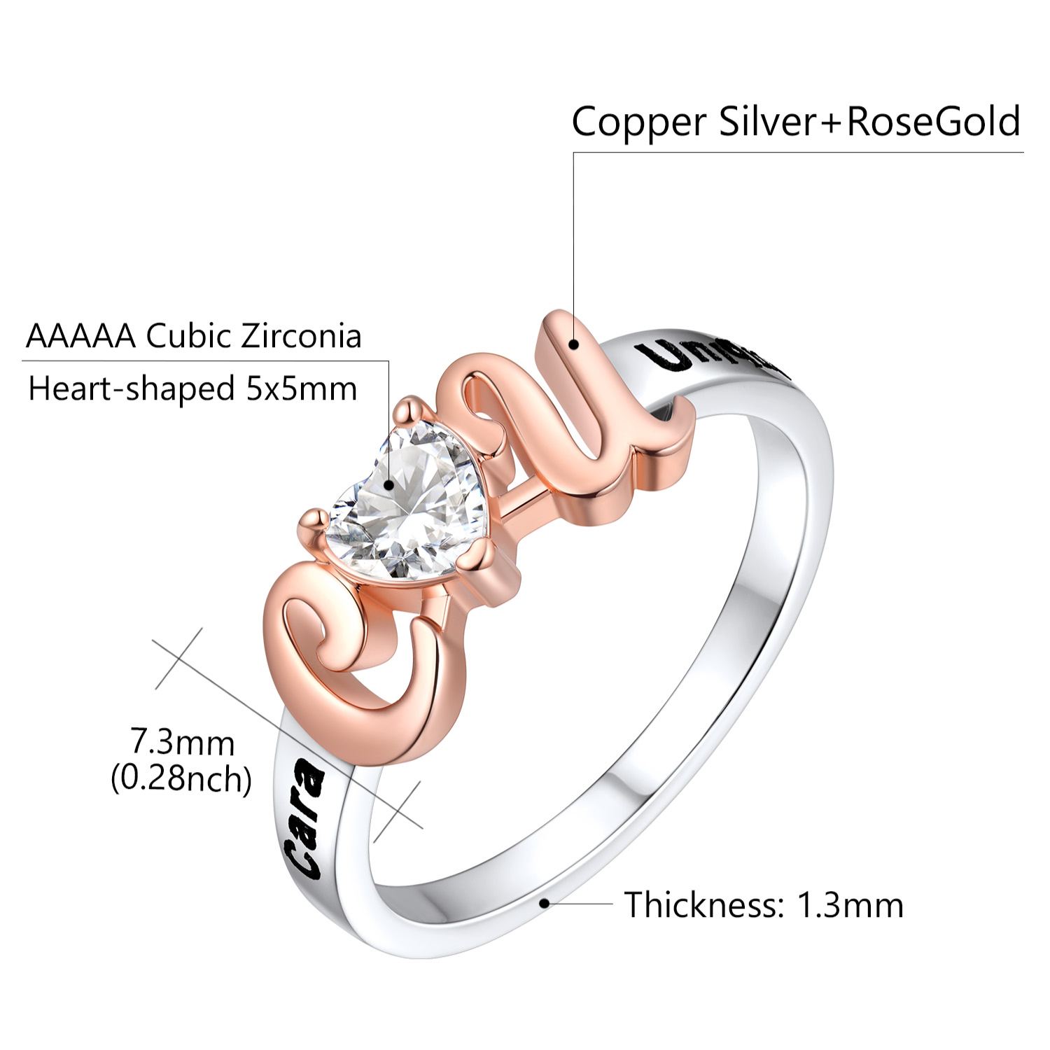 Personalized Initial Birthstone Heart Ring Size