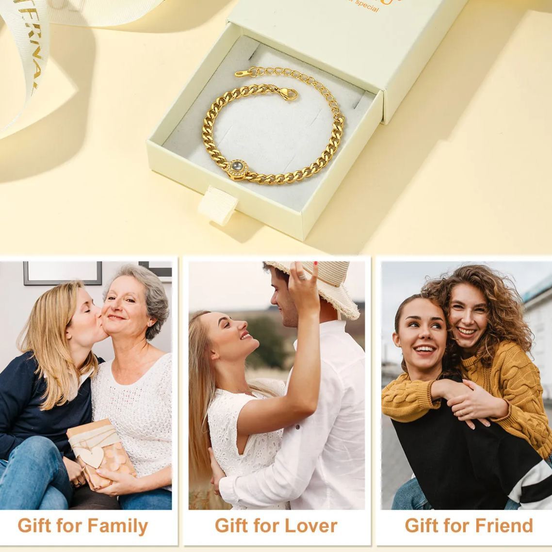 Personalized Photo Projection Bracelet for Her - Valentine's Day Gift