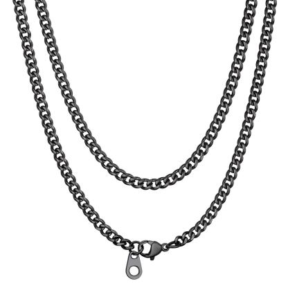 Black Miami Cuban Link Chain Necklace for Men
