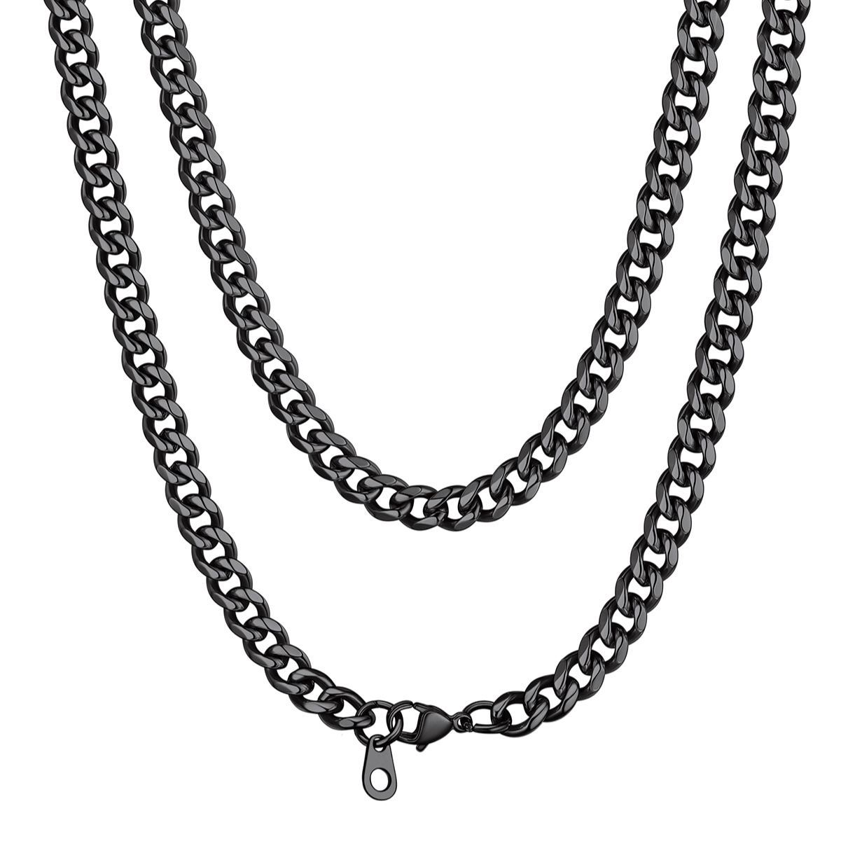 Black 9mm Miami Cuban Link Chain Necklace for Men