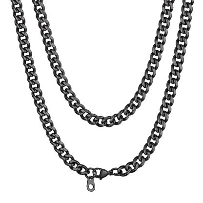 Black 9mm Miami Cuban Link Chain Necklace for Men