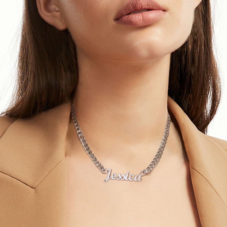 Personalized Cuban Chain Name Plate Necklace For Women