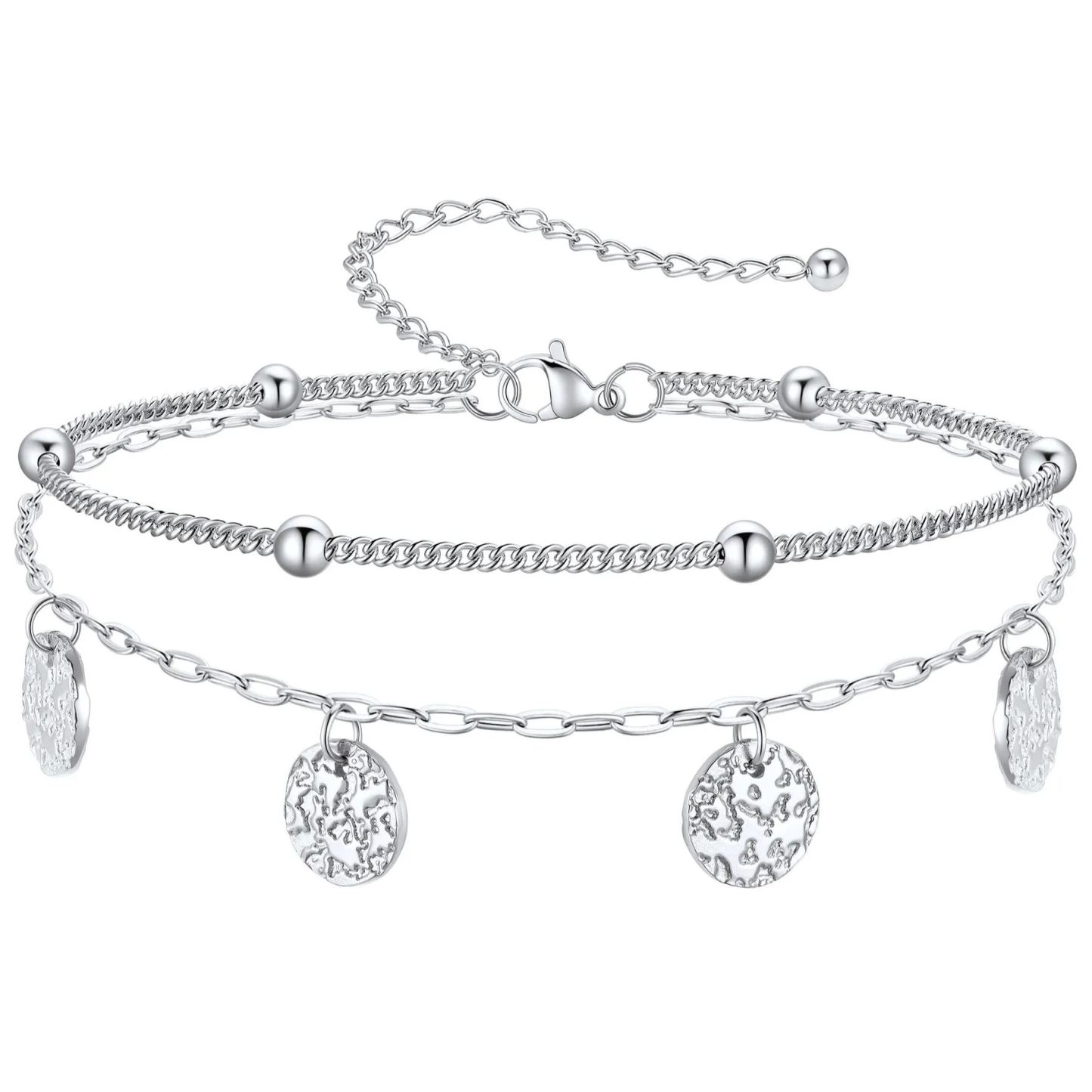 Disc Charm Anklet with Adjustable Layered Design
