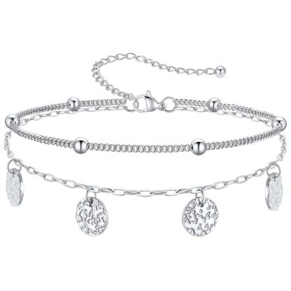 Disc Charm Anklet with Adjustable Layered Design