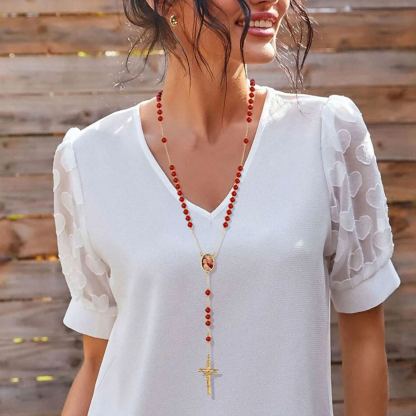 Personalized Picture Custom Rosary Beads Catholic Crucifix Cross Y Necklace
