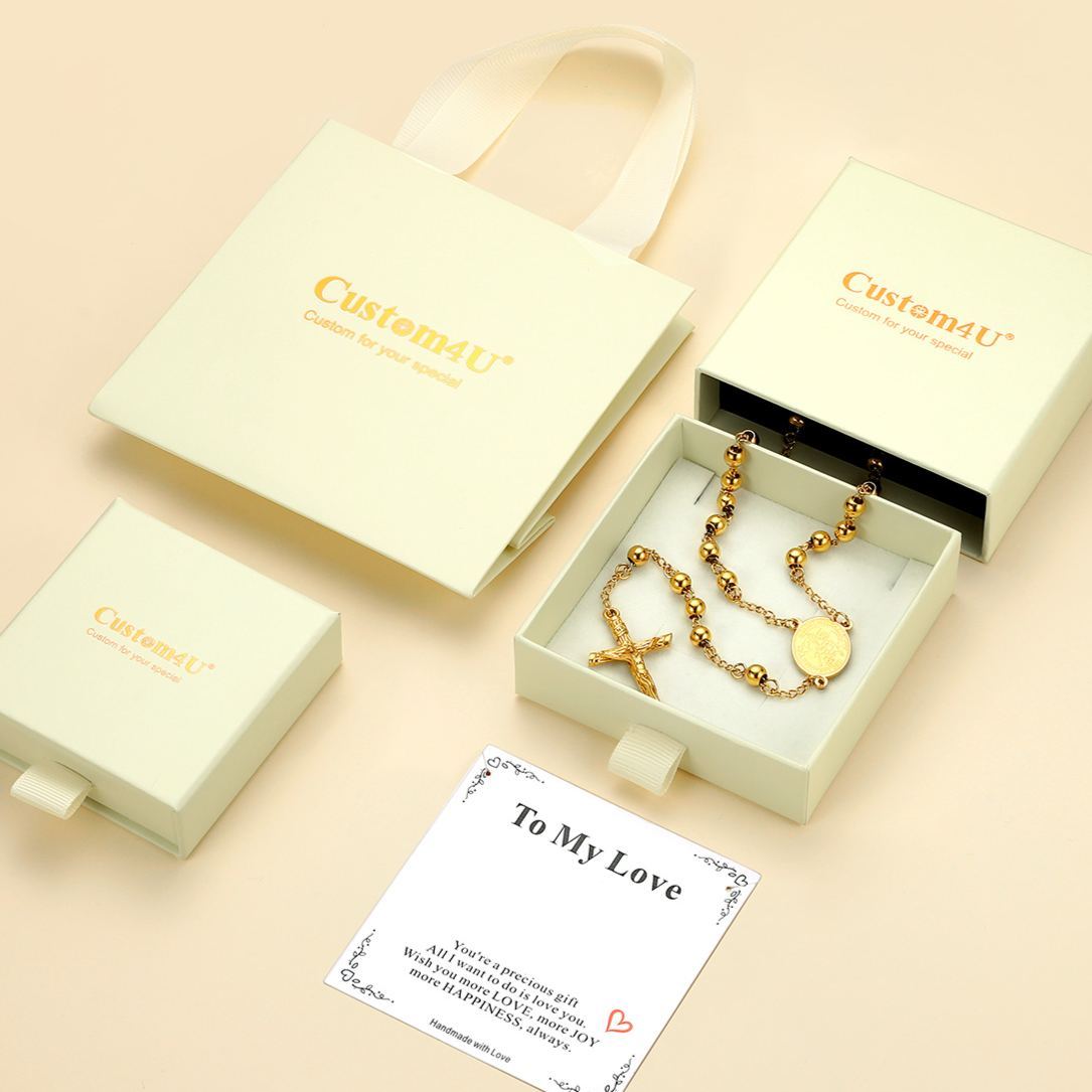 Personalized Cross Rosary Necklace Custom Photo Crucifix Pendant