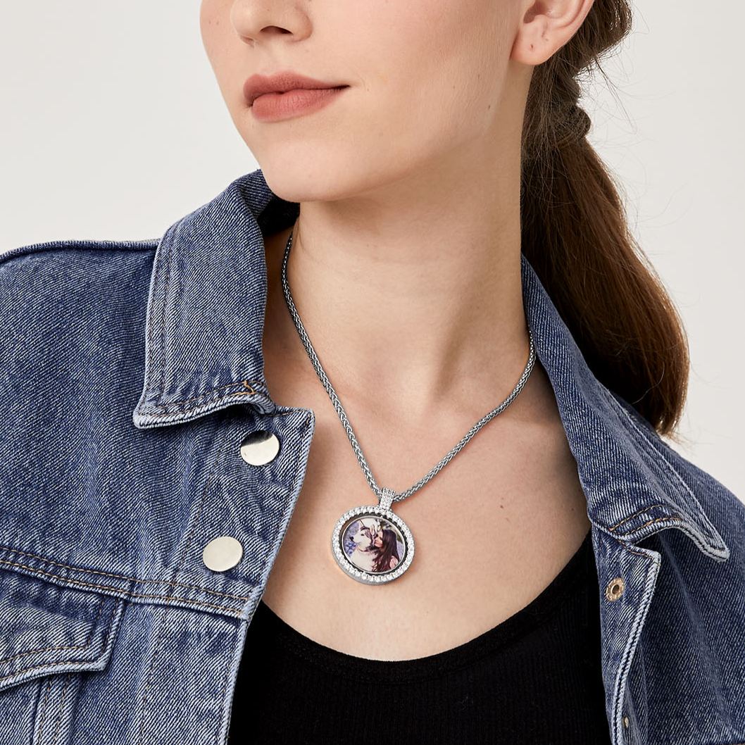 Personalized Rotatable Double Side Circle Photo Necklace for Women Men