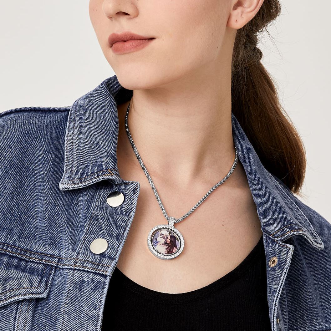 Personalized Rotatable Double Side Circle Photo Necklace for Women Men