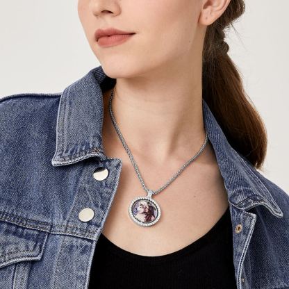Personalized Rotatable Double Side Circle Photo Necklace for Women Men
