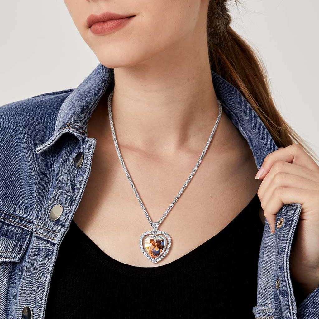 Personalized Photo  Heart Pendant Necklace for Men Women