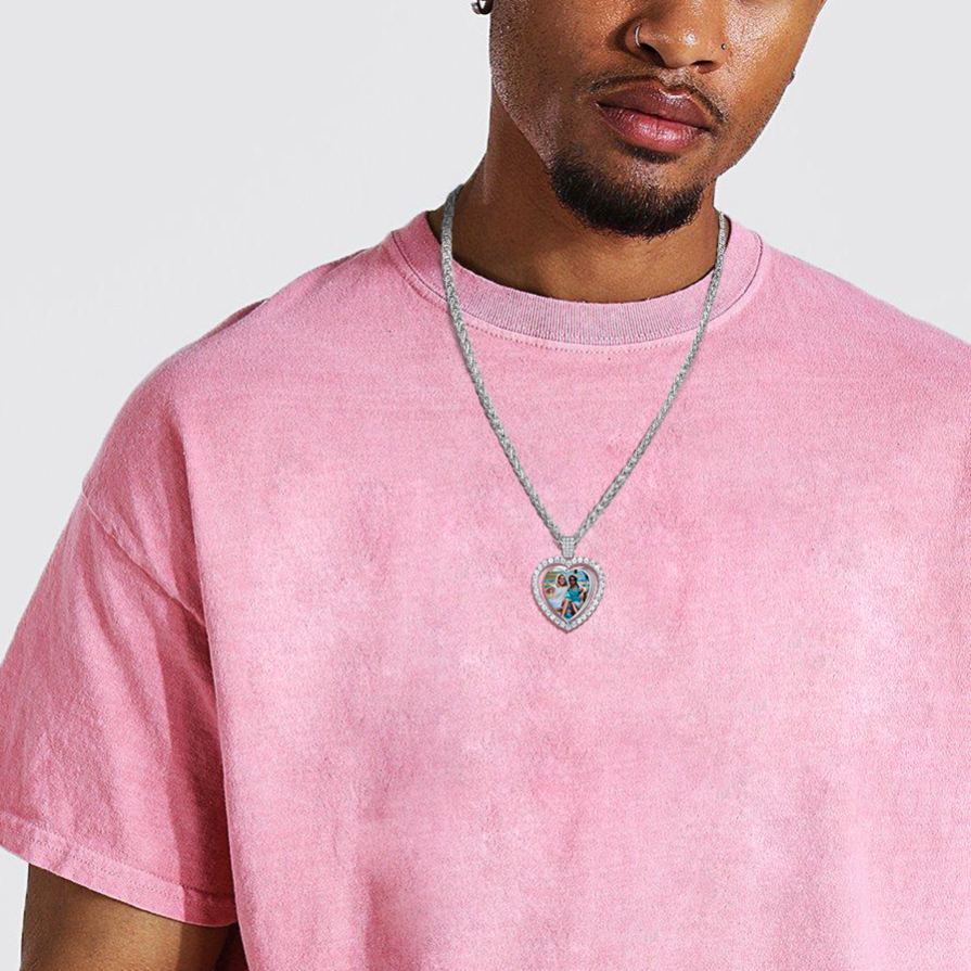 Personalized Photo  Heart Pendant Necklace for Men Women