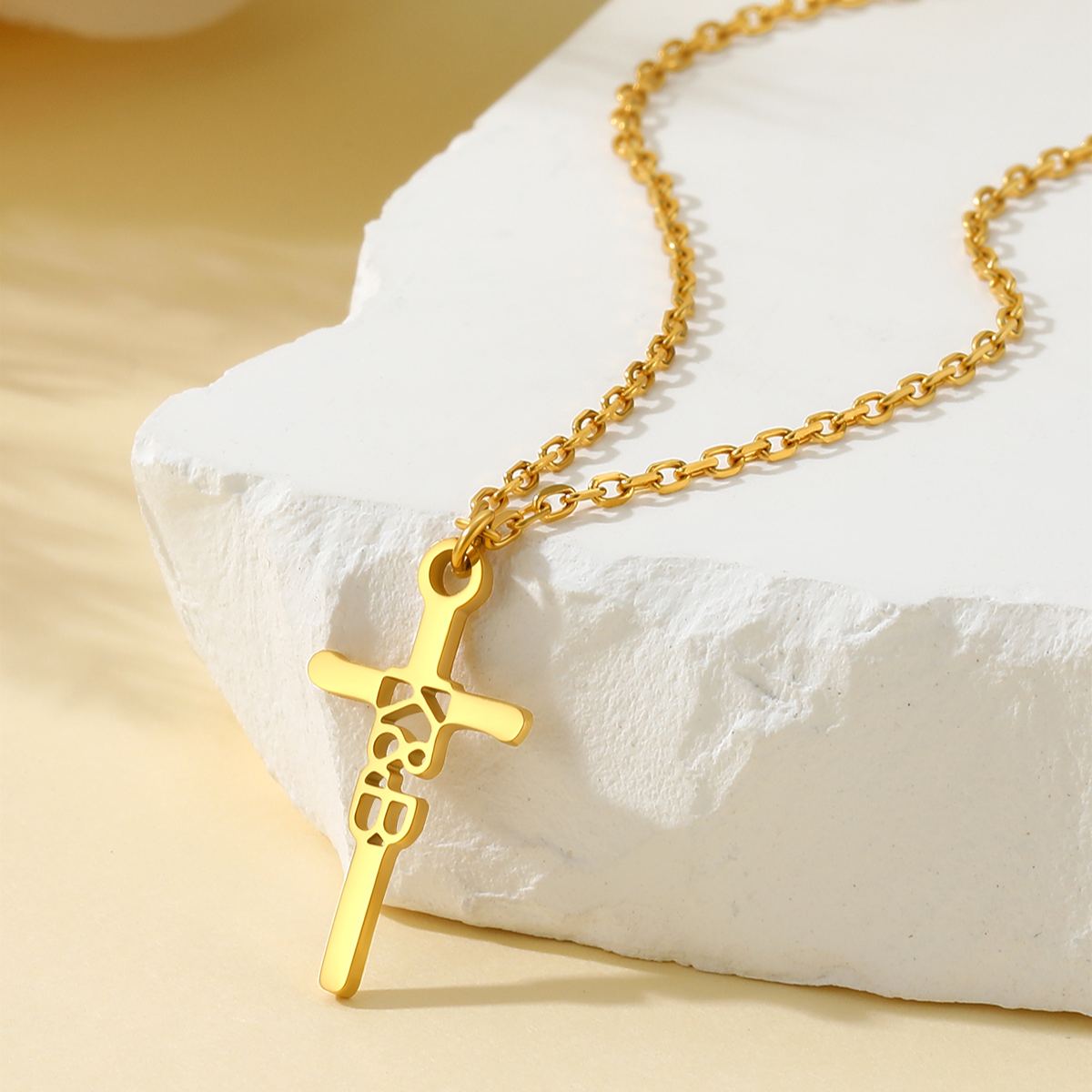 Custom Stainless Steel Cross Name Necklace gold