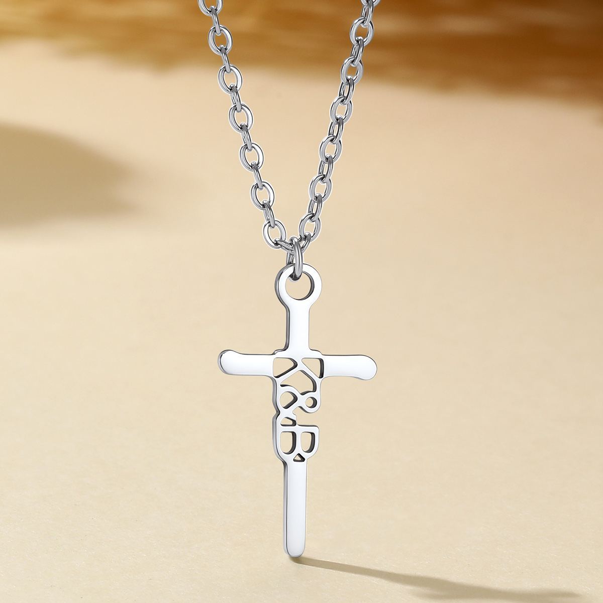 Custom Stainless Steel Cross Name Necklace silver