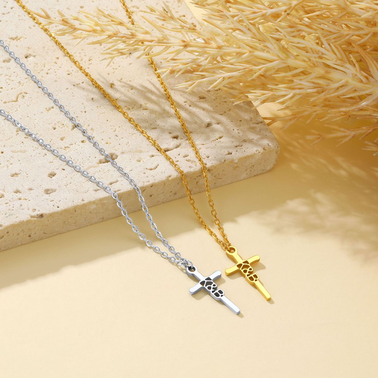 Custom Stainless Steel Cross Name Necklace silver and gold
