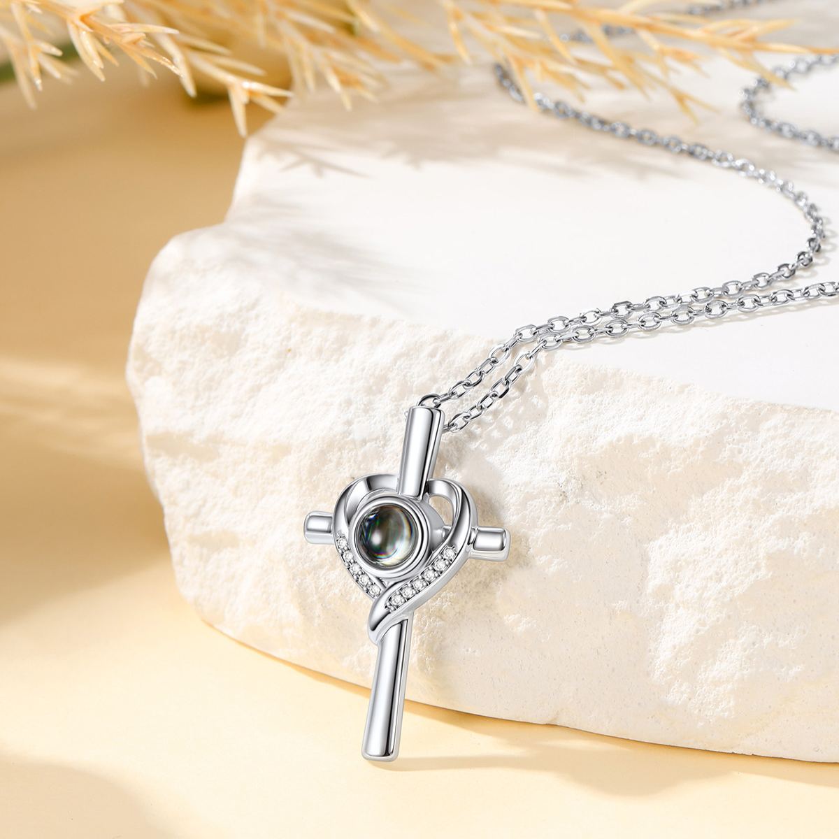 Custom SIlver Photo Projection Cross Necklace