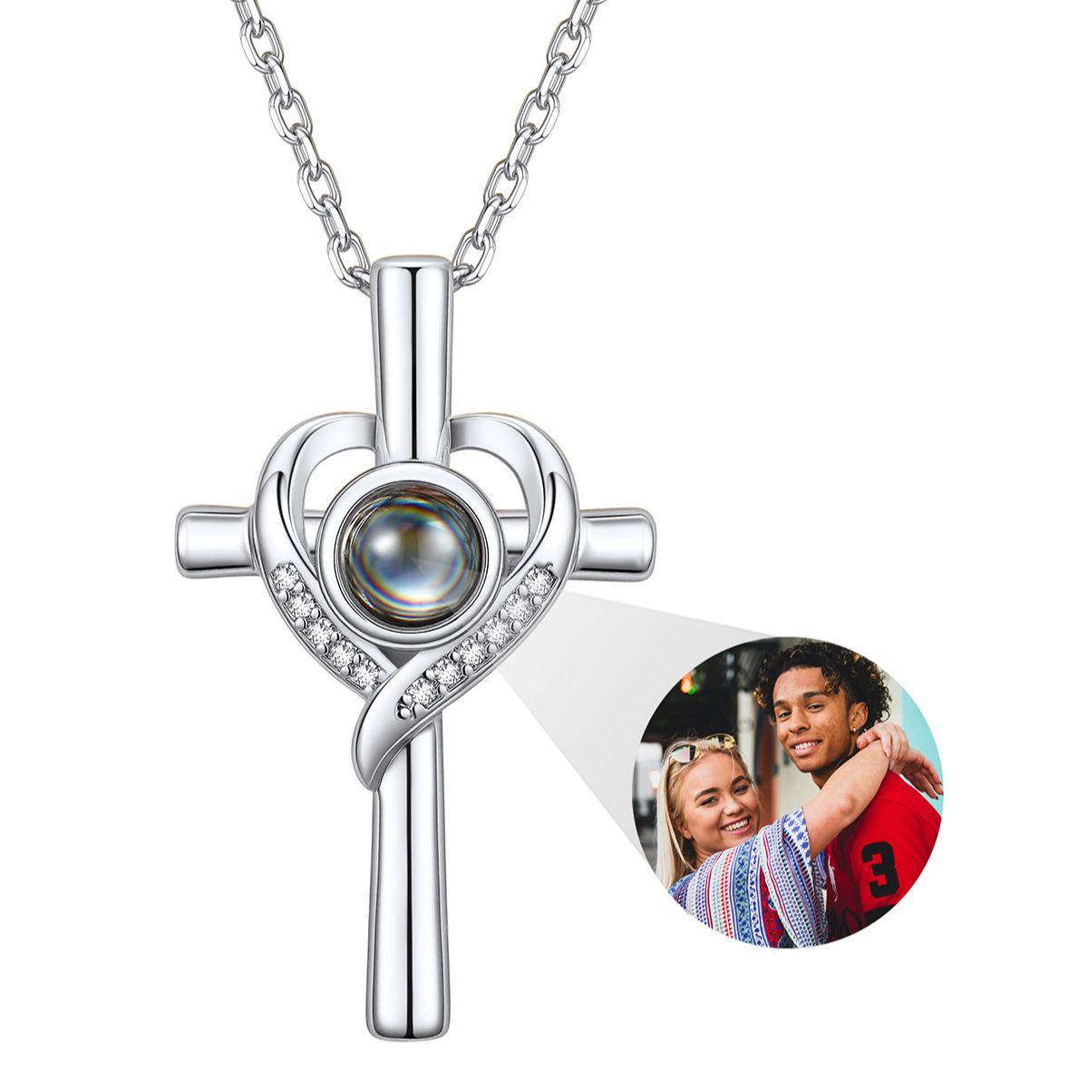 Custom Photo Projection Cross Necklace Silver