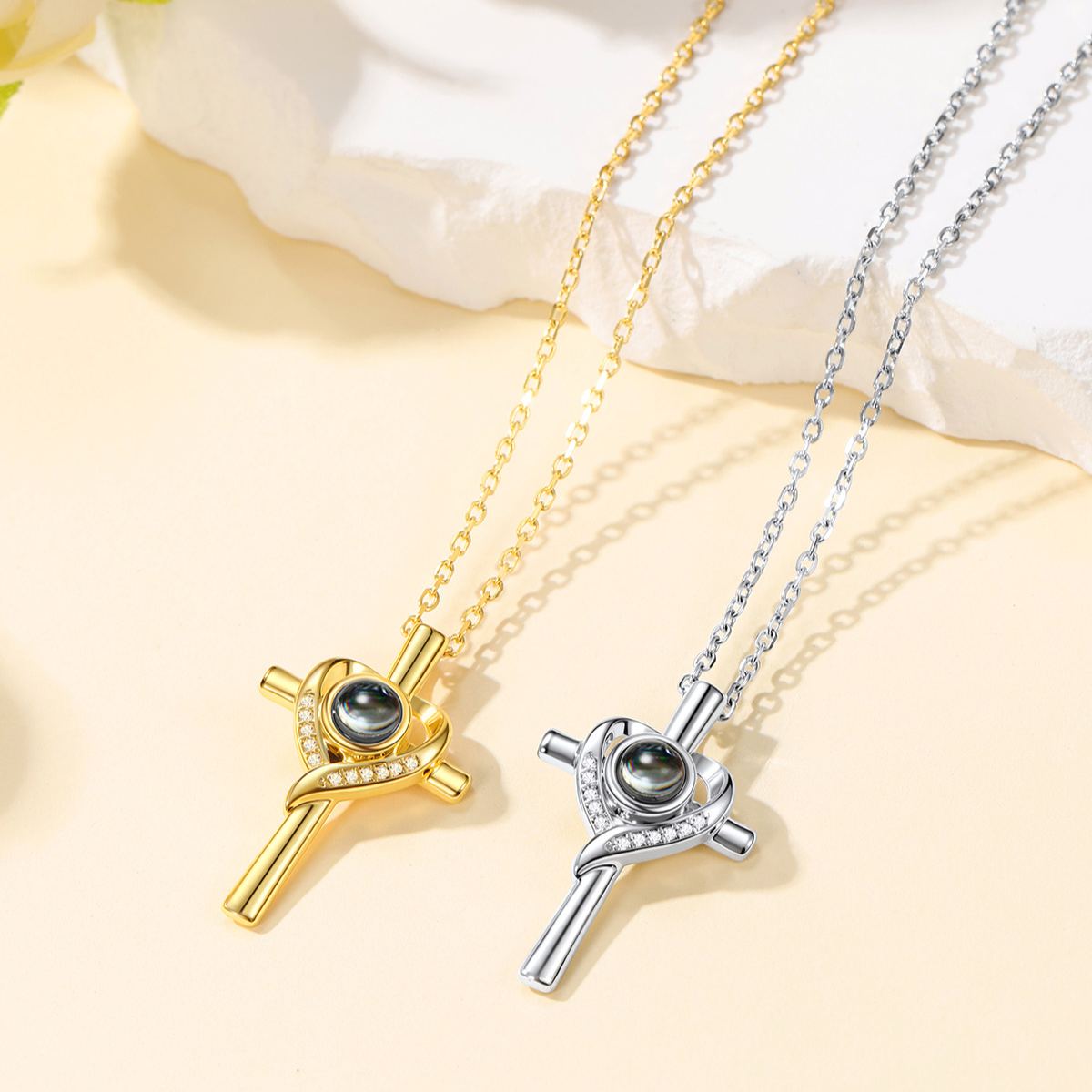 Custom Photo Projection Cross Necklace 2 Colors