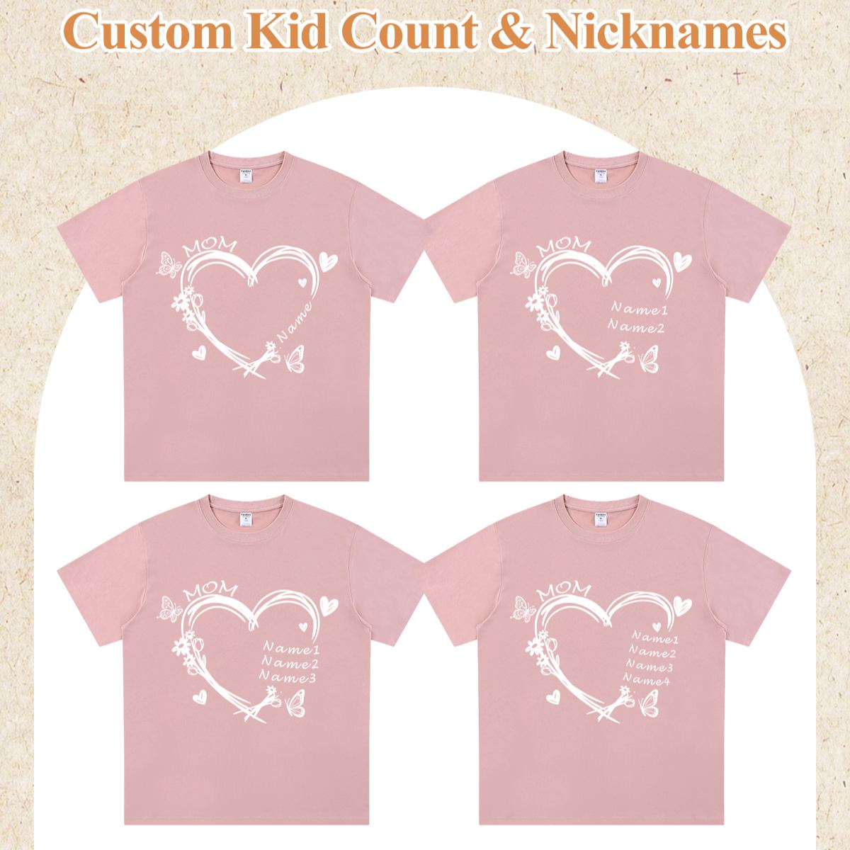Pink Personalized Heart & Name T-Shirt for Mom