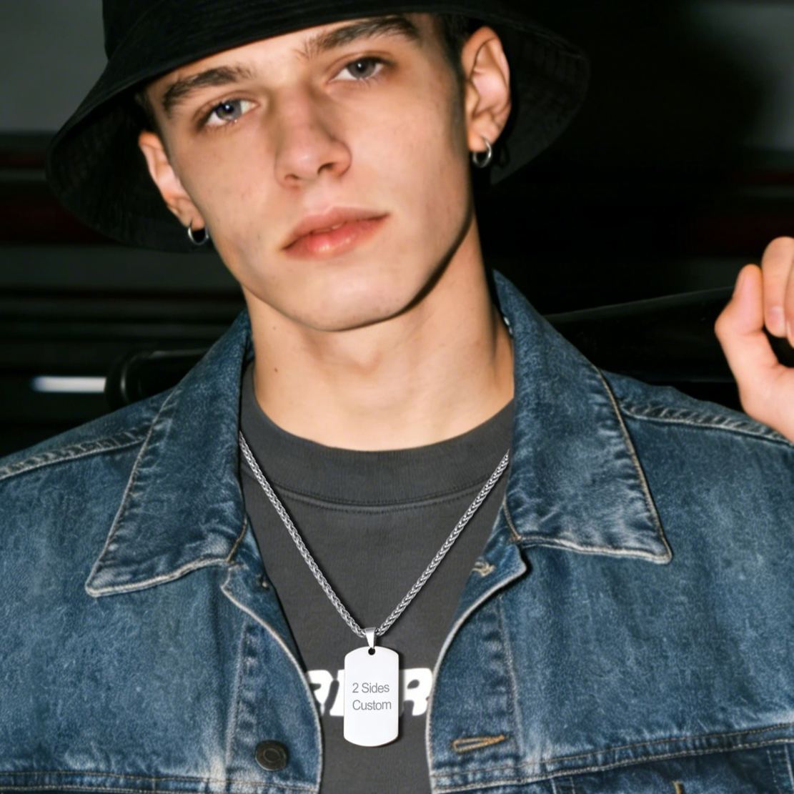 Custom Engraved Double-Sided  Necklace for Men