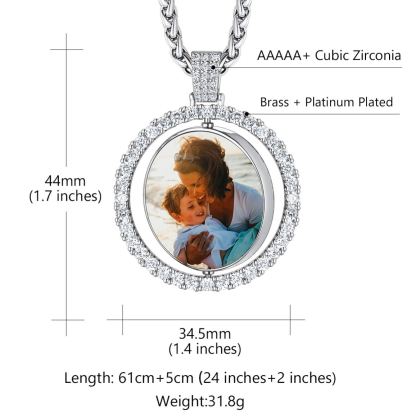 Personalized Rotatable Double Side Circle Photo Necklace for Women Men