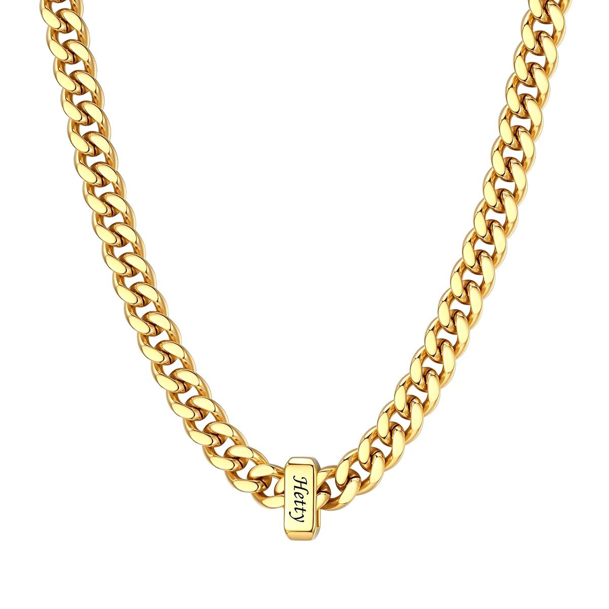 Personalized 1 Name Cuban Link Necklace 7mm Gold 