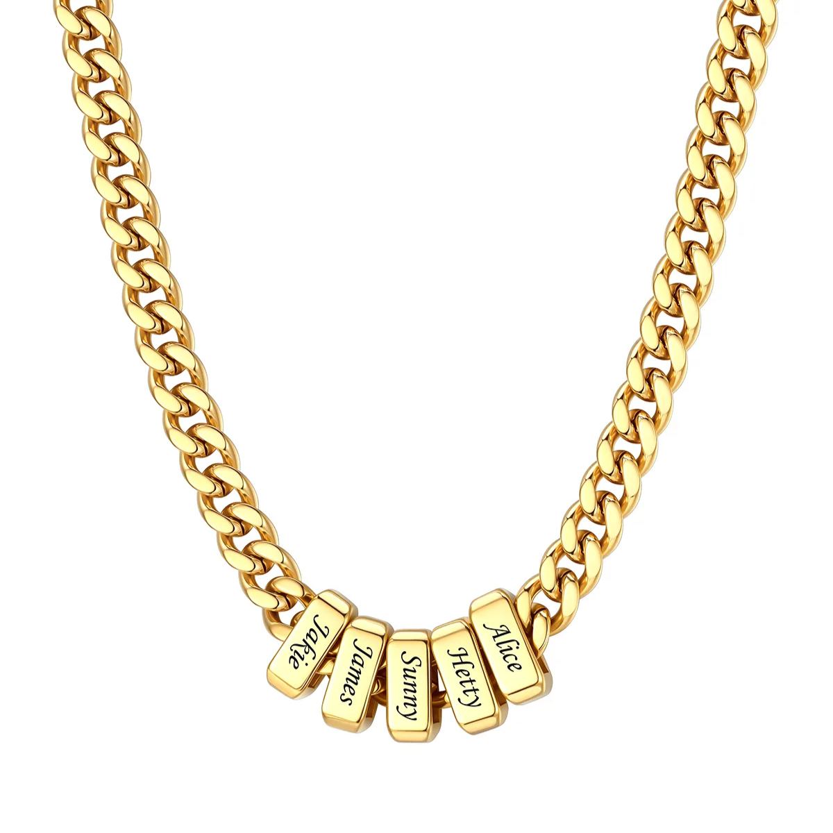 Gold Personalized 5 Name Cuban Link Necklace
