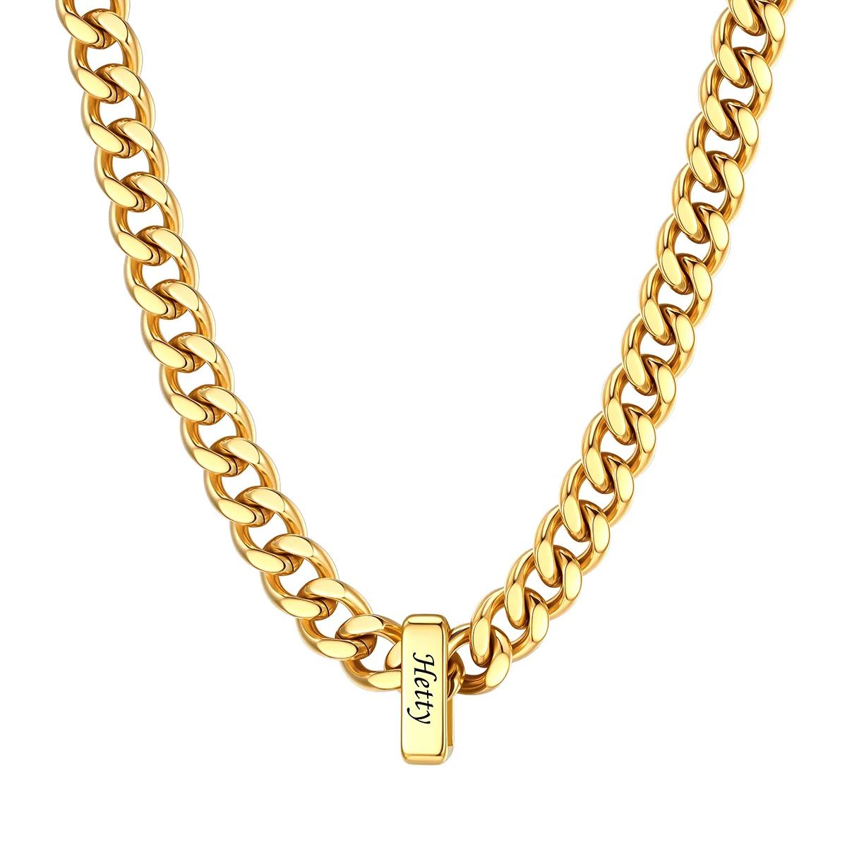 Personalized 1 Name Cuban Link Necklace Gold 